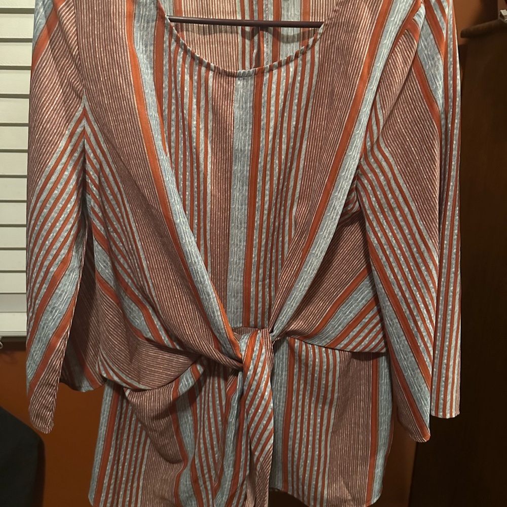 Entro Orange and Grey Striped Blouse
